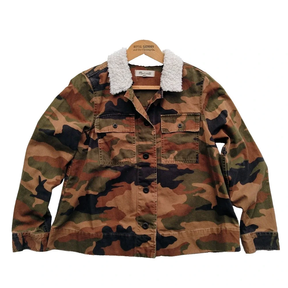 Madewell Northward Cropped Army Jacket Cottontail Camo: Sherpa Edition Size XS